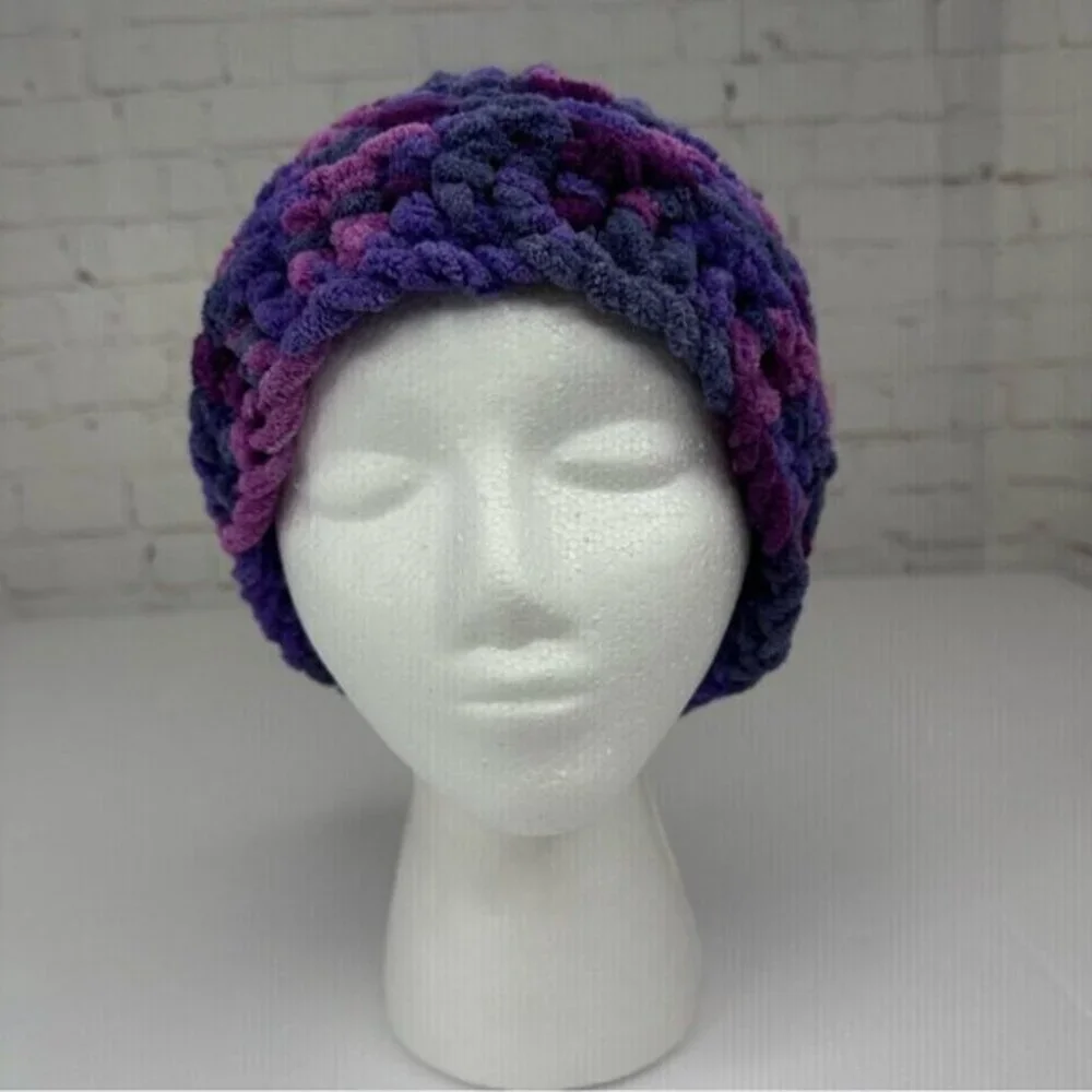 Handmade Purple Variegated Chunky Knit Headband Ear Warmer Soft Chenille NEW - Picture 4 of 8